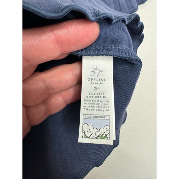 OFFLINE Aerie OG Groove Cropped Tee Size S Blue Ribbed Cap Sleeve Lettuce Trim - Picture 9 of 13